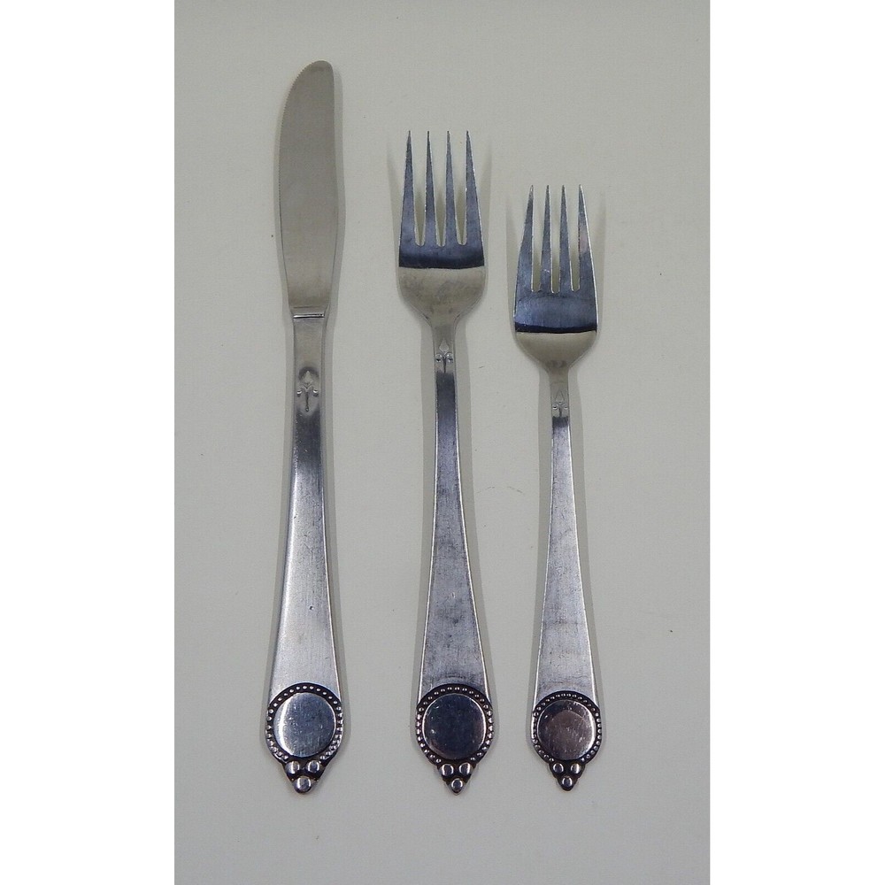 Stanley Roberts Crown Grande Beaded Stainless Japan Fork and Knife Set of 3